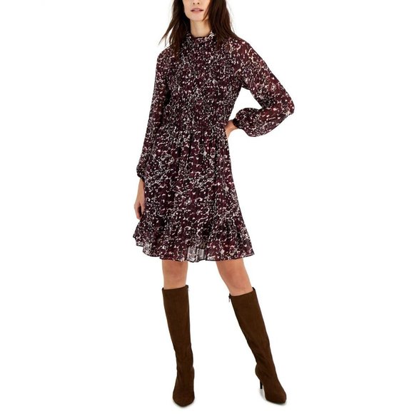 NWT Taylor Mock-Neck Smocked Long-Sleeve Dress 3016M 16 Mauve Plum Purple - Picture 1 of 4